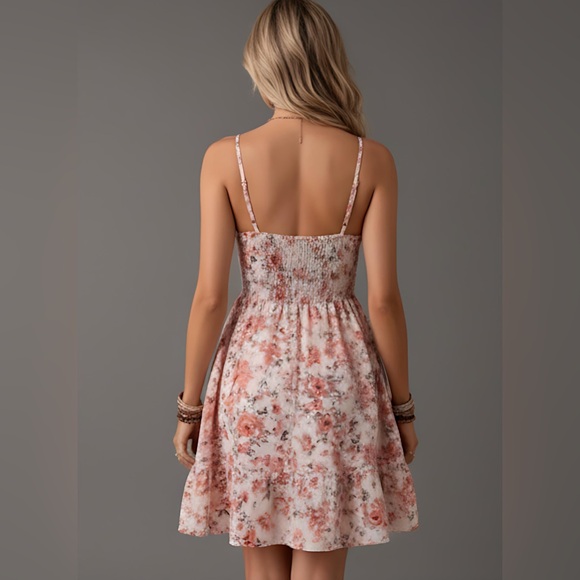 Floral Print Ruffle Hem Shirred Cami Dress - Picture 3 of 8